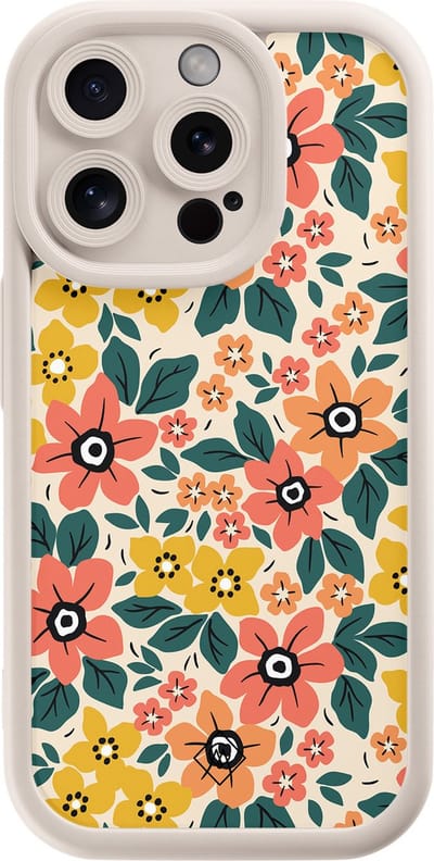 Casimoda® hoesje - Geschikt voor iPhone 14 Pro - Blossom - Effen telefoonhoesje met lensbescherming - Siliconen/TPU - Backcover - Bruin/beige