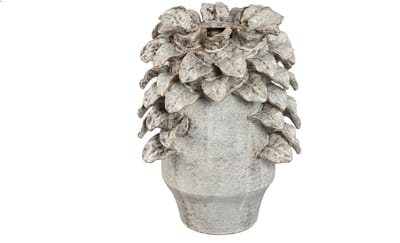 PTMD Varda Beige Ceramic Rough Vase With Leaf Details S
