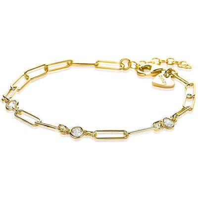 ZINZI zilveren armband 14K geel verguld paperclip schakel met zirconia 17-20 cm ZIA2079Y
