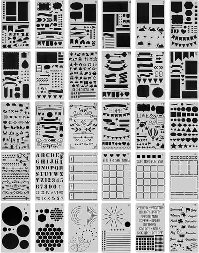OUYLAF Briefsjabloon - herbruikbaar - Lettersjablonen set - 13cm*5.8cm - 30pcs - Sjablonen - Randen - Dagboeksjabloon - Dagboeksjablonen - Geschikt voor tekenen, schetsen, scrapbooken, schilderen, pyrografie, tekensjabloon