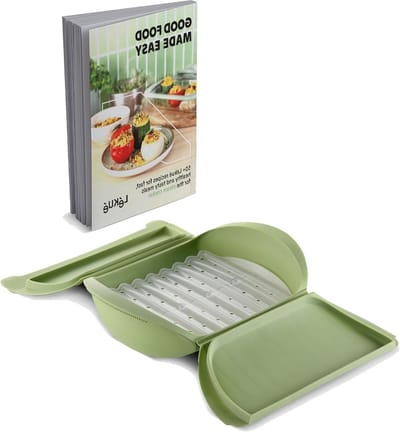 Stoomcontainer Magnetron - Stoompan Siliconen - Gezonde Maaltijden - Met Dienblad - 1400 ml - Groen