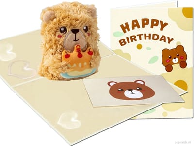 Popcards Pop-up Kaart - Unieke 3D Kaart! Pluche Beertje - 3D Verjaardagskaart met Zachte Knuffelbeer Wenskaart 3D kaart