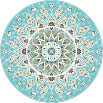 Vinyl | Vloerkleed vinyl rond | Mandala aqua | 170 cm Rond