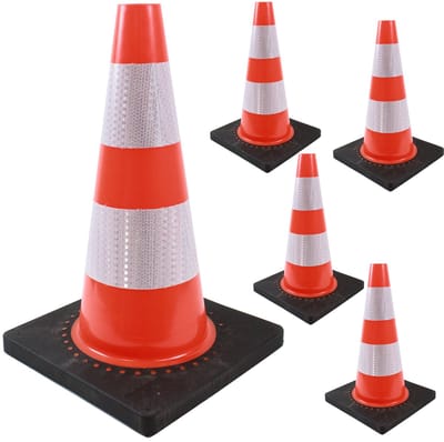 TRUTZHOLM Zware Verkeerskegels 45cm - 5x Waarschuwingskegel Reflecterend - Heavy Duty Pylonenset Pvc Windvast Oranje Wit