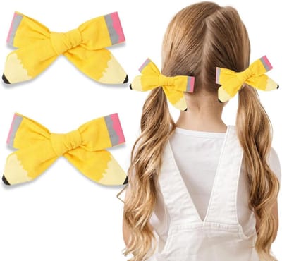 Haarclips met Strikjes - 2 stuks - Schattige Potloodclips - Stevig haarspelden - Handgemaakte Haarspeldjes - voor de Start van het Schooljaar - Perfect Als Cadeau - Haaraccessoires - 12x7.6cm - Voor Studenten & Docenten - geel