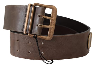 Ermanno Scervino Bruine Leren Brede Bronzen Gesp Tailleband