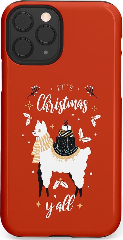 Casetastic hoesje geschikt voor Apple iPhone 11 Pro - Dubbellaagse bescherming - Rode Witte Kerst Lama - Fashion Case - Terracotta