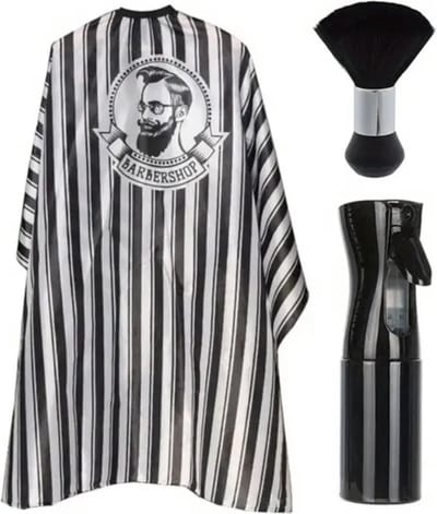 Livano Baardschort - Beard Bib - Scheerschort - Baard Cape - Kappersmantel - Kapmantel - Zwart + Baardborstel + Spuitfles