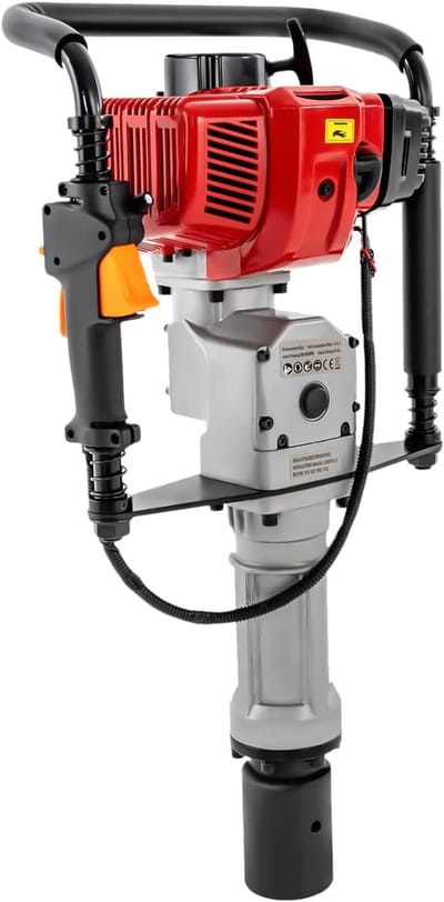Paalram Machine - Grondboor Benzine - Hekken Plaatsen - Krachtige 52CC Motor - 80x35x25 cm - Zwart Rood Grijs