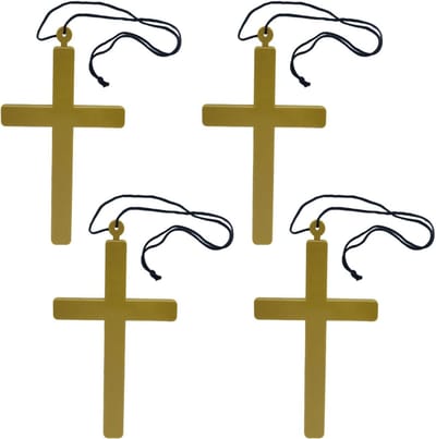 4-delige Gouden Kruis Ketting met Plastieken Crucifix voor Non Kostuum en Halloween Feestaccessoires