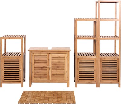 Badkamerset MCW-B18, compleet badkamermeubel badkamerset badkamermeubel met deur, bamboe