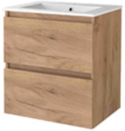 Basic-Line Start 46 Badkamermeubelset - 60 x 46 cm - Greeploos - 2 Lades - Keramische Wastafel - 1 Kraangat - Whisky Oak