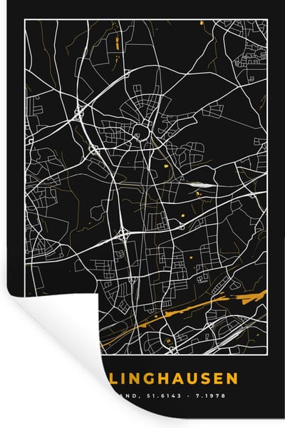 Muurstickers - Sticker Folie - Goud – Duitsland – Plattegrond – Gold – Stadskaart – Kaart – Recklinghausen - 20x30 cm - Plakfolie - Muurstickers Kinderkamer - Zelfklevend Behang - Zelfklevend behangpapier - Stickerfolie