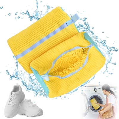 Dailygoods- Schoenwasmachinetas - 2 Stuks - Herbruikbare Waszakken - Draagbare Droger - Schoenpoetszak met Rits - Geschikt voor Sneakers/Tennisschoenen - Waszak