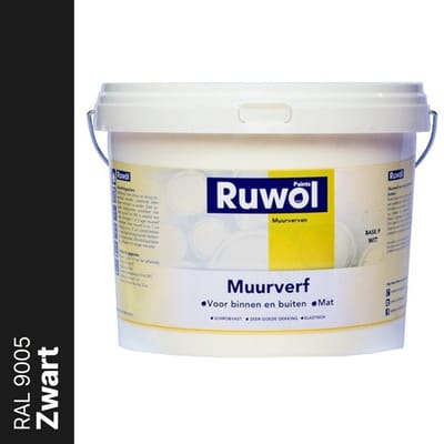 Ruwol Muurverf binnen en buiten Mat Zwart (RAL 9005) 5 liter - muurverf buiten - gevelverf buiten