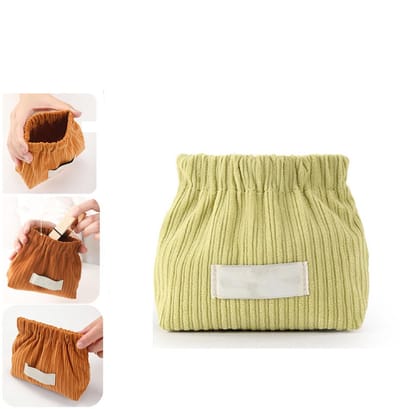 Corduroy reistas voor cosmetica - elastische haarbandorganizer - draagbare corduroy organizer - schattige sieradenorganizer - draagbare make-uptas voor vrouwen - Matcha - 1stuk