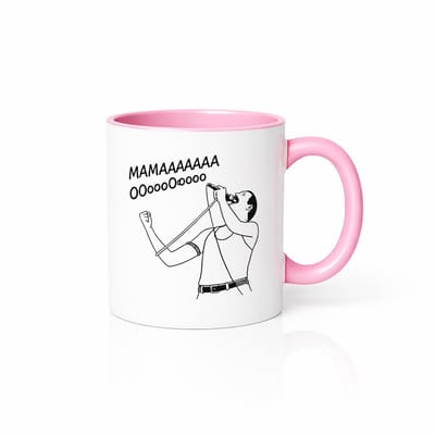 Stijlvolle Roze en Witte Freddie Mercury Mok - Mama Ooooh Muziek Grafisch - Cadeau voor Haar