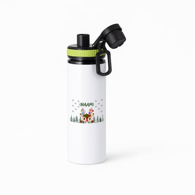 Hacebo® - Kerst rendier met eigen naam waterfles met draaidop groen - Kerstmis - Kerst beker - winter - kerst - christmas - kerst cadeau - water fles - 850ML