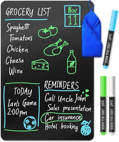 Magnetisch Zwart Koelkast Krijtbord A4 - Vlekbestendig met Neon Krijtmarkers en Gum