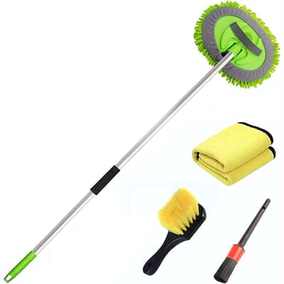 SAVI® Autowasborstel Telescopisch - Wasborstel Met Telescopische steel – Telescoop Wasborstel Met Zachte Borstel Haren – Geel/Groen - 41cm x 20cm x 8cm