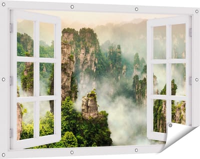 Gards Tuinposter Doorkijk Zhangjiajie Klif Bergen in China - 120x80 cm - Tuindoek - Tuindecoratie - Wanddecoratie buiten - Tuinschilderij
