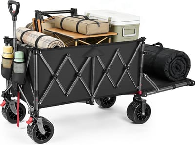 Opvouwbare Bolderkar - Strandwagen Tuinwagen - Vervoer Allerlei - 4-weg Vouwsysteem - 300 Liter - Zwart