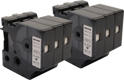 KATRIZ® huismerk label tape voor Dymo 40913 | LabelManager PNP/LabelPoint 150/Protable Labeler PL200/RhinoPRO 5200/6000 | Zwart op Wit | 9mm*7m | 6 stuks
