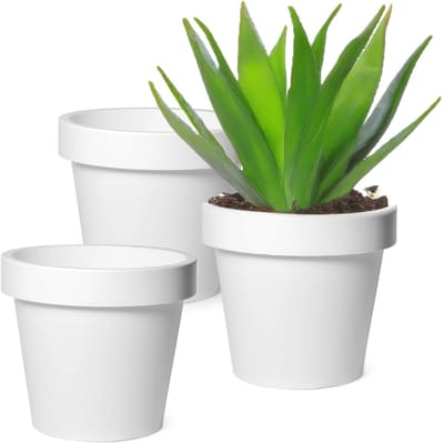 Mega Collections Plantenpot/bloempot - 3x - kunststof - wit - buiten - D25 x H22 cm