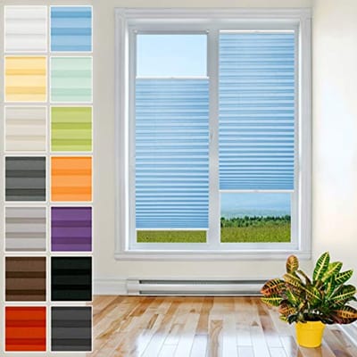 Lichtblauwe plisségordijnen zonder boren 25 x 70 cm - Zonwering - Lichtdoorlatende vouwgordijnen met klembevestiging