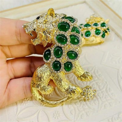 Dames Nieuwigheid Ingelegd Imitatie Glazuur Strass Leeuw Broche Banket Feestjurk Pak Jas Decoratie Speld brown