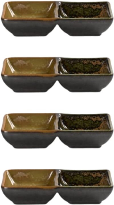 MPLCo - Ondes Dubbele Dip Schaaltje - Set van 4 - Dubbele Kom voor Saus & Tapas - Sushi Schaaltje 2 Vakken - Dip Bowl Keramiek - Vaatwasser & Magnetron Bestendig - 50ml - ca. 14 x 7.5 x 3 cm - Aardetinten