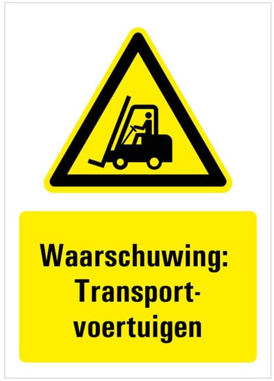Bord met tekst waarschuwing transportvoertuigen - kunststof 148 x 210 mm