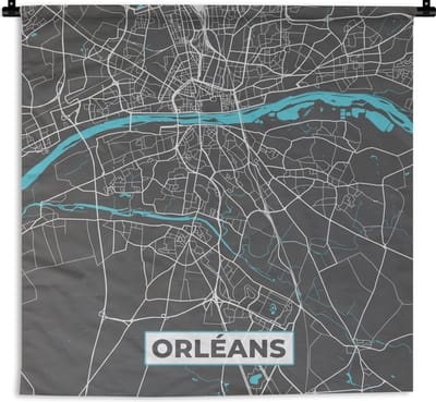 Wandkleed - Wanddoek - Orléans - Plattegrond - Kaart - Stadskaart - Frankrijk - 180x180 cm - Wandtapijt