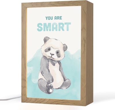 Nachtlampje 20x30 cm - Kinder lampje - Panda - Blauw - Quote - 'You are smart' - Tafellamp kinderkamer - Slaapkamer lamp - Bedlamp kinderen - Kinderlampje stopcontact - Wandlamp babykamer - Nachtlampjes