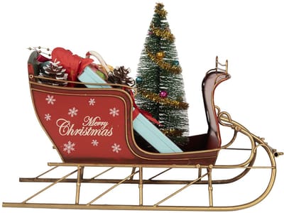 Clayre & Eef Kerstdecoratie Beeld Slee 30x15x22 cm Rood Metaal