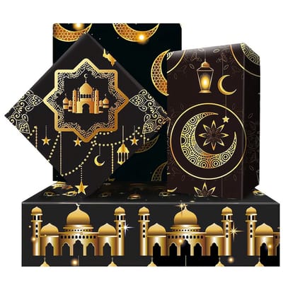Dailygoods- Inpakpapier Luxe Set - 8 Vellen - 4 Ontwerpen - 80GSM - Cadeaupapier Ramadan - Eid Mubarak Decoraties - 50x70 cm
