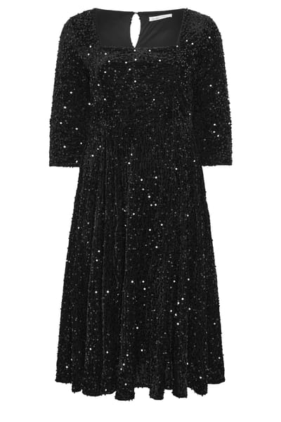 Yours London Zwarte Fluwelen Skaterjurk Met Pailletten Size 40