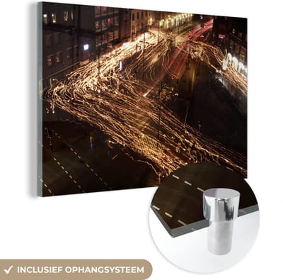 ® Glasschilderij 180x120 cm - Schilderij acrylglas - Verlichting - Straat - Eindhoven - Foto op glas - Muurdecoratie woonkamer - Wanddecoratie slaapkamer - Schilderijen