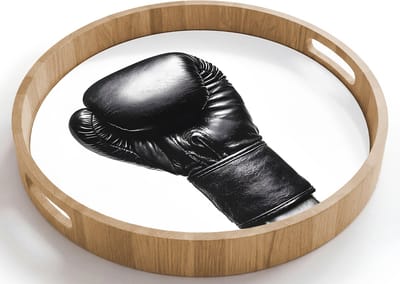 Dienblad rond 40x40 cm - Schootdienblad hout - Bokshandschoen - Zwart - Hand - Borrelplank rechthoek - Plateau houten dienbladen