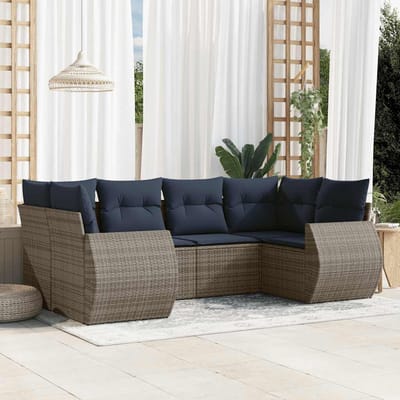 vidaXL - 6-delige - tuinbankset - met - kussens, - grijs - polyrotan