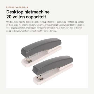 Dailygoods- Nietmachine 20 Vellen Capaciteit - Compact/Draagbaar - Antislip - Ergonomisch Ontwerp - Premium Materialen - Voor Kantoor/School - Papierbevestiger