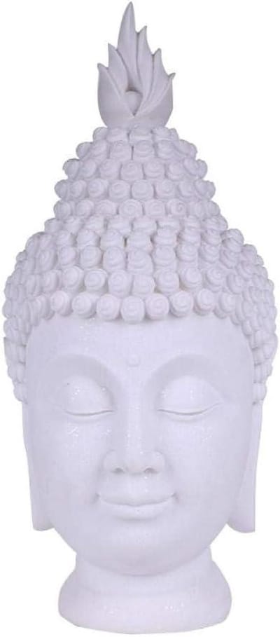 Boeddha Hoofd Standbeeld - Feng Shui Figuur - Woondecoratie - Vreedzame Energie - 17x17x34cm - Wit