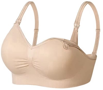 Voedingsbeha - Voedingsbh zonder Beugel - Borstvoedingsbh met uitneembare pads - Beha - Verstelbare schouderbandjes - Beige - Maat XL (Cupmaat: 95B 85C 90C 95C 80D 85D)