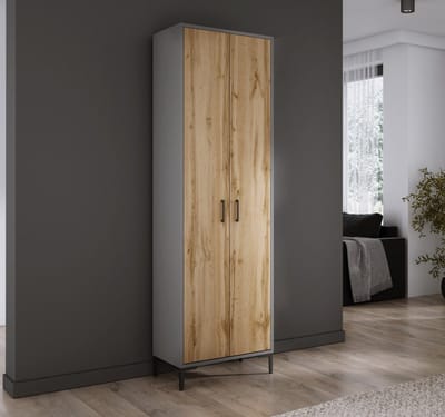 Meubel Square - Halkast NOX - Antraciet / Eiken - 192x60x35cm - Halmeubel - Kledingkast - Schoenenkast
