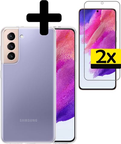 Hoesje - Met 2x Screenprotector - Geschikt voor Samsung Galaxy S21 FE - Sterk & Shockproof - Back Cover - Siliconen Case - Telefoon Hoes - Telefoonhoesjes - Transparant