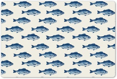 Placemats 45x30 cm - Placemat kunststof - 1 stuk - Vis - Patroon - Blauw - Borden onderleggers - Decoratie voor op tafel - Keuken tafeldecoratie accessoires - Vinyl onderlegger - Tafelversiering