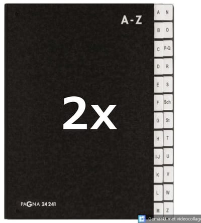 2 x PAGNA - Lessenaarordner - Dossiermap - Sorteermap 24-tabs A-Z - Zwart - Hardkarton - A4