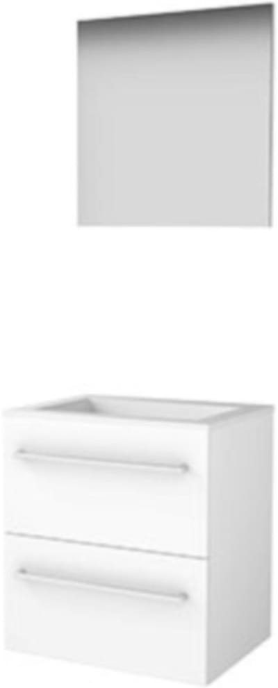 Basic-Line Basic 46 Badkamermeubelset - 60 x 46 cm - Met Grepen - 2 Lades - Acryl Wastafel - Zonder Kraangat - Spiegel - Ice White