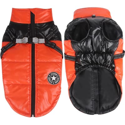 Veste pour chien de compagnie S-7XL, manteau pour grand chien avec harnais, vêtements d'hiver chauds pour chiens de petite, moyenne et grande taille, costume de bouledogue français Yorkie M black