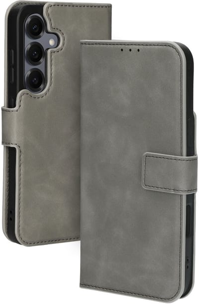Mobiparts hoesje geschikt voor Samsung Galaxy S25 - Wallet/Boekhoesje - Eco Leer - Magneet Sluiting - Opberg vakken - Grijs